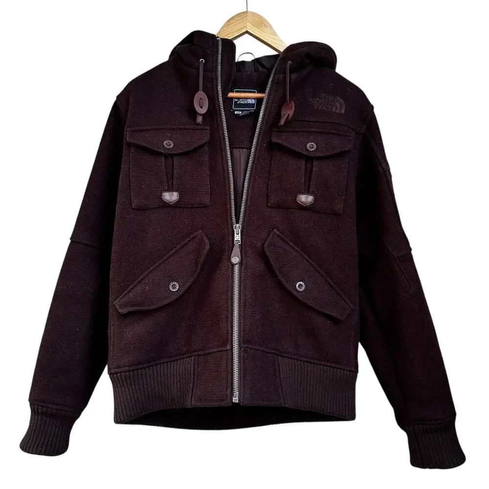 The North Face Buckeye Bomber Jacket Men's Size S Brown Wool Hooded